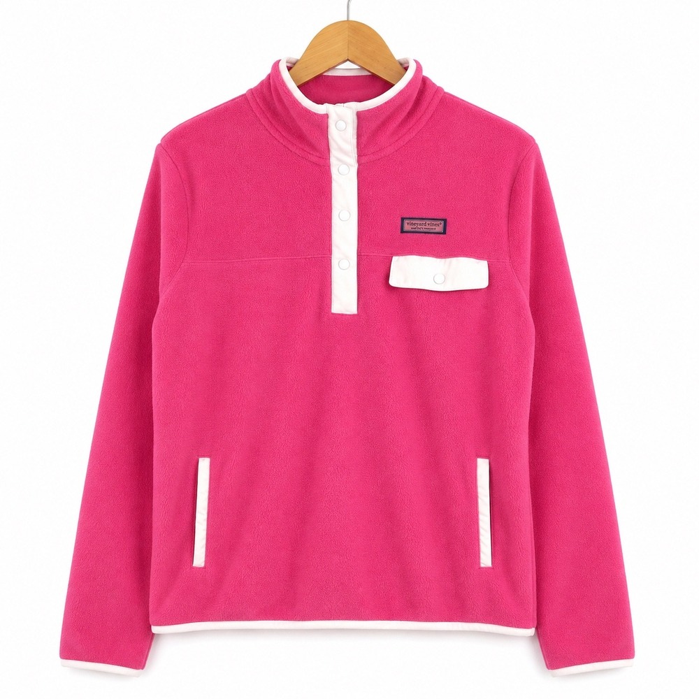 Vineyard Vines Womens Pink Snap Mock Neck Fleece Pullover Jacket Large RN134578